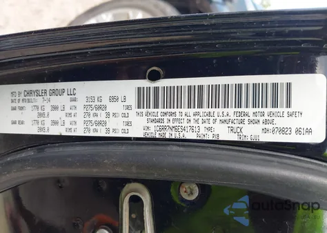 2014 Ram 1500 Laramie z USA, uszkodzony, nr VIN 1C6RR7NM6ES417613